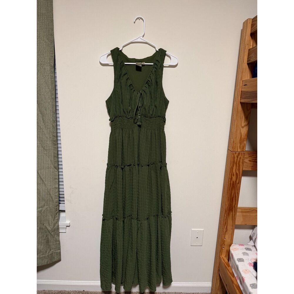 Taylor, Olive Green Sleevless Tiered Dress